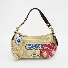 COACH Borsa a Tracolla Lunga Borsetta 2 Vie Poppy Canvas Pelle Marrone Multic...