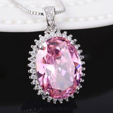 Nuova forma ovale mix colore rosa lucido gemme kunzite argento ciondolo collana pendenti