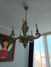 Elegante Lampadario Shabby Chic a candela in legno stagionato