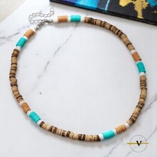 COLLANA UOMO SURFISTA LEGNO DI COCCO E ARGILLA POLIMERICA AGGANCIO IN METALLO