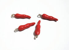 2pz ciondoli charms corno portafortuna in ottone smaltato 20x5mm colore rosso