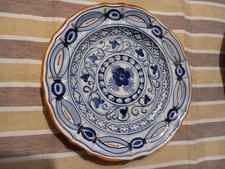 Piatto Decorativo Antico In Terracotta Bianco Blu