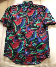 CAMICIA TAGLIA FORTE FANTASIA - 100% SETA - MANICA CORTA - CANNONE SUL RETRO