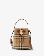 Borsa a secchiello Burberry Mini TB beige a quadri con coulisse usata