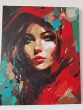 Dipinto a mano acrilico su tela ritratto ragazza donna con sciarpa, quadro 40x50