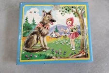 ANTICO GIOCO IN LEGNO CON CUBI PER 4 PUZZLE SU 3 CELEBRI FIABE.