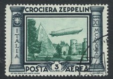 1933- REGNO- ZEPPELIN- LIRE 3 - N. 45 - US.- FIRMATO -  CATALOGO EURO 180,00