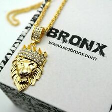 Collana Hip Hop da Uomo catena lunga Pendente Leone con corona Rapper dorata
