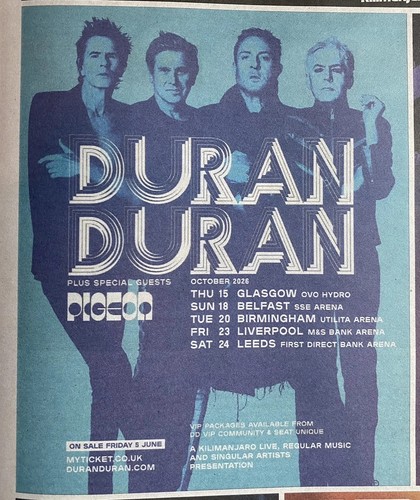 Duran live tour dates - uk,