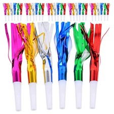  Lot de 60 cornes à bruit métallique pailleté pour fête prénatale, anniversaire,