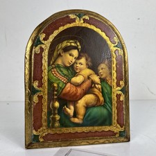 Icona Religiosa tavola legno Madonna della Seggiola antica Fiorentina Raffaello 