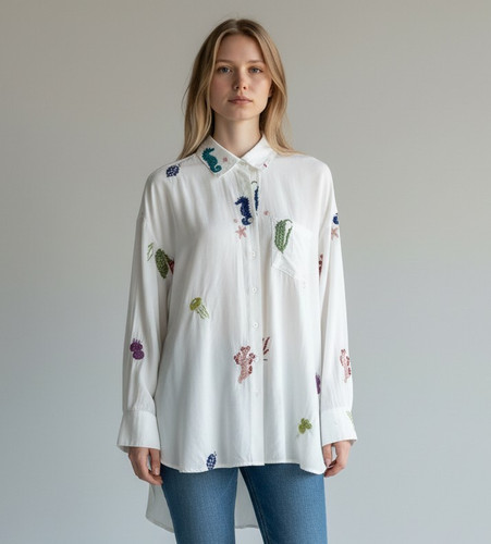 Camicia donna bianca - donna, ricamata