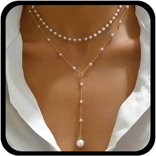 Vintage perla lariat collana - y,