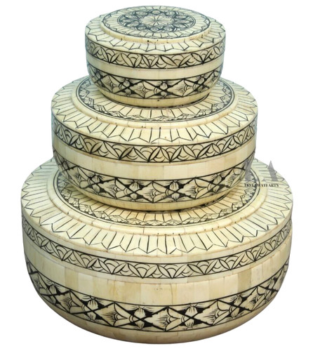 Home décor round - bone, inlay