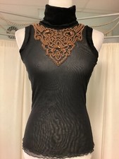 Top Sonia Fortuna doppio strato maglia velluto girocollo ricamato trasparente XS