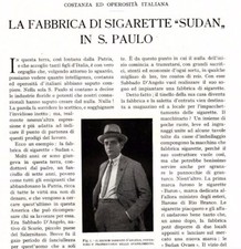 ARTICOLO 1927 SABBADO D'ANGELO FABBRICA SIGARETTE SUDAN BRASILE TABACCO AZZOLINI