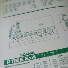 SCANIA TRUCK P112 E 6X4 AUTOTELAIO BROCHURE TECNICA CABINA CORTA PROFONDA 