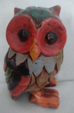 Gufo in legno scolpito e dipinto a mano - H 13,5 cm. -  manifattura italiana