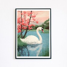 Cigno fiori ciliegio uccellino