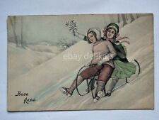 BUON ANNO slitta bambini vischio vecchia cartolina old postcard AK VK VIENNE