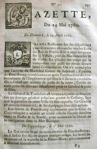 Raro giornale originale 1760