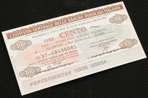 Mini assegno lire 100 - mini,