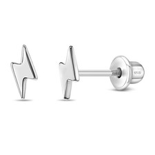 Orecchini Per Bambini / Ragazze A Forma Di Fulmine Elettrico - Argento Sterling