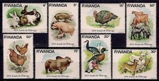 Ruanda 1978 Animali Bue Bovini Pecore Conigli Capre Maiali Polli Anatre Oche MNH