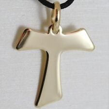 CROCE PIATTA ORO GIALLO 750 18K CIONDOLO TAU, FRANCESCANO, SAN FRANCESCO, ITALY 