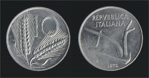 Lire 1972 spighe aratro - 1972,