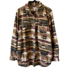 FLAWED BUTTON DENIM & CO CANYON RETREAT Jacquard Shacket Marrone Taglia Large