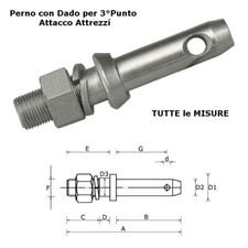 Perno con Dado terzo Punto Trattore Attrezzi Tutte le Dimensioni