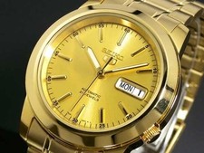 Orologio Uomo Seiko 5 Classic Automatico Quadrante Oro Tono Oro PVD Acciaio...