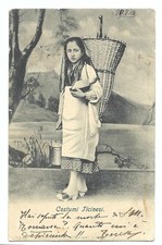 Cartolina Costumi Ticinesi vg 1904 contadina con gerla sulle spalle