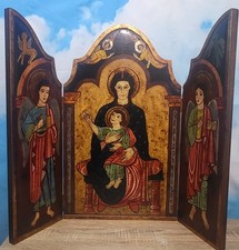 Religious Christianity Triptych Icon Art Wood Icon Catholic Jesus & Mary Angels 