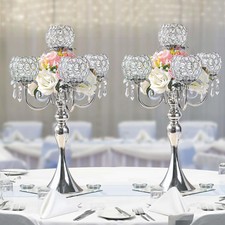 2Pcs Elegant 5-Arm Tea Light Crystal Candle Holder with Pendant Chain & Round...