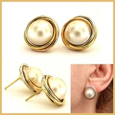 Orecchini pendenti vero giallo bianco rosso ORO 750 18k con PERLE nodo usati