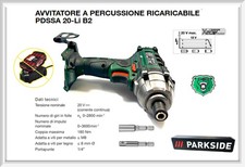 Avvitatore a Percussione a Batteria 20 Volt Ricaricabile PARKSIDE PDSSA 20-Li B2
