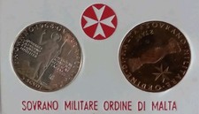 2 MONETE SOVRANO MILITARE ORDINE DI MALTA 3 SCUDI ARGENTO 2 TARI ANNO 1968 FDC