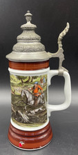 Boccale bicchiere da birra RASTAL GRENZHAUSEN CACCIA LEPRE coperchio in peltro