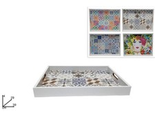 1 Pezzo Vassoio da Portata Colazione Letto in Legno Decorato 39 x 29 cm 4 Decori