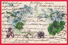 CARTOLINA IN RILIEVO - FIORI - MUGHETTO - VIOLA - QUADRIFOGLIO