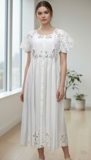 Maxi abito donna Hibis pizzo lavoro manica corta ricamato bianco taglia M