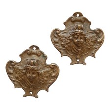 *HH* Coppia Antichi Fregi Bronzo Putti Angelo Placca Angioletto Ex Voto Putto
