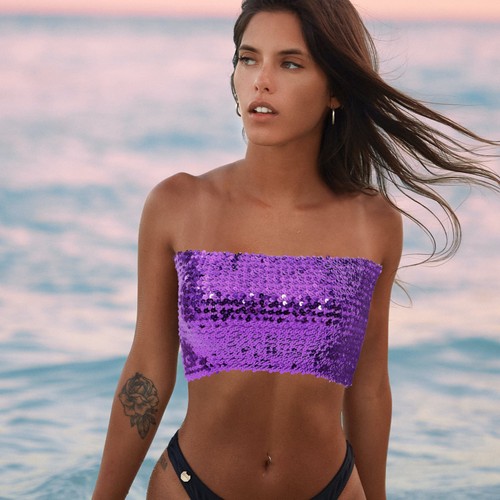 Top paillettes corto senza