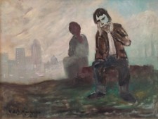 Ritratto di Due Amanti con Paesaggio Autunnale Dipinto ad Olio firmato del 1966