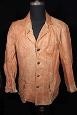 Vintage- da Uomo 1950's Lungo Arancione Marrone pelle di Daino Giacca Med-Grande