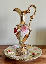 Decanter Capodimonte in porcellana italiana fatto a mano con rose e oro quasi come nuovo