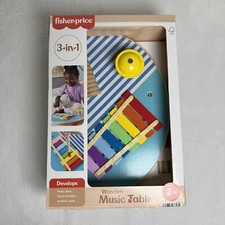 Fisher-Price Tavolo Musicale Giocattolo in Legno 3 in 1 con Strumenti a Percussione
