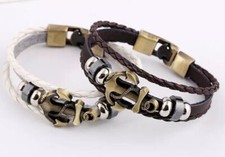 Bracciale con Ancora - Braccialetto unisex cuoio e acciaio - Idea Regalo